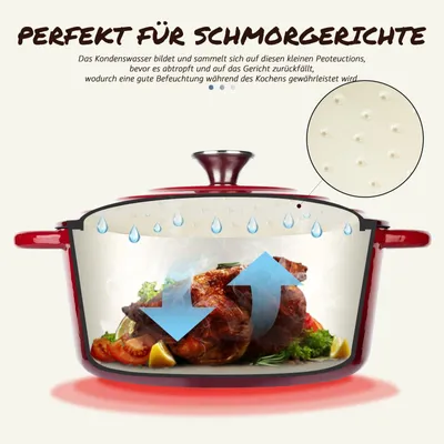 Produktbild von Overmont Gusseisen Schmortopf 26cm Emaille Bräter mit Deckel backofengeeignet