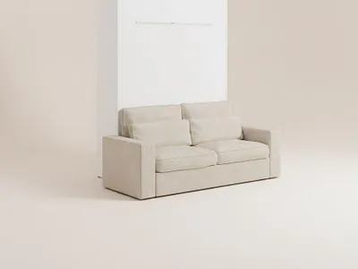 Produktbild von Schrankbett + Sofa - 140 x 200 cm - Manuelle vertikale Öffnung - Mit LED-Beleuchtung - Weiß - RAPILI