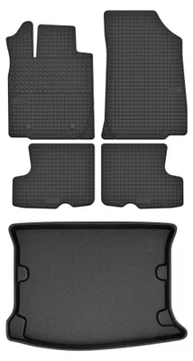 Produktbild von Gummimatten + Kofferraumwanne für Dacia Sandero I 2008-2012 (Schrägheck, Standard-Kofferraum) – Schwarz, passgenau – Wielganizator