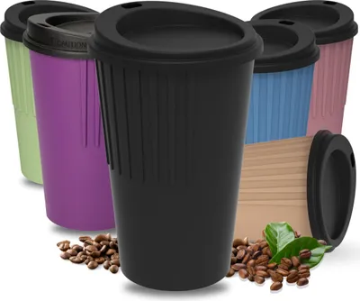 Produktbild von Kaffeebecher to go 300 ml - Becher mit Deckel & Riffel-Optik als Hitzeschutz - Trinkbecher BPA-frei -  Germany - schwarz