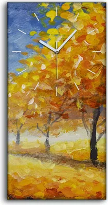 Produktbild von Wandkunst Leinwand Bild Uhr 30x60 Malen von Park Bäumen Herbst Blätter - weiße Hände