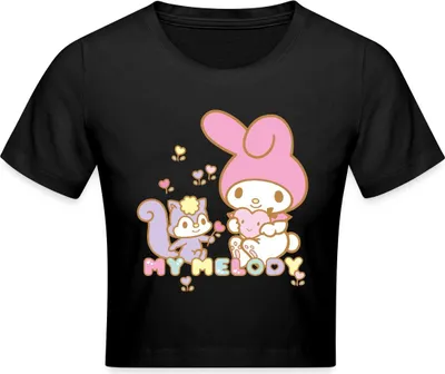 Produktbild von Spreadshirt My Melody Pflückt Mit Risu Herzblümchen Crop Top, XS, Schwarz