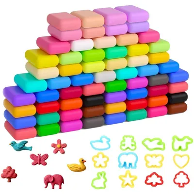 Produktbild von Modelliermasse Lufttrocknend 64 Farben Knetmasse Set Kinder Bastelset DIY Ton weich flexibel ungiftig