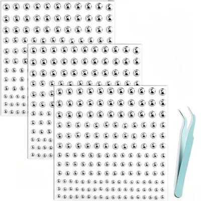 Gesichtsstrass-Set, 3 Bögen, silber, 3-6 mm, inkl. Pinzette