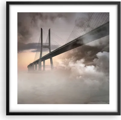 Produktbild von Gerahmtes Poster - Schwarzer Rahmen - Brücke Nebel Wasser - 50x50 cm - Wand Bild - Wanddeko - Wandbilder - Kunstposter - Wandposter - Bilderrahmen - Bilder - Kunstdruck - Wandbild - P2BAC50x50-3525