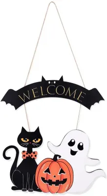 Produktbild von Halloween-Willkommensschild – Holzdekoration zum Aufhängen – 22,5 x 35 cm