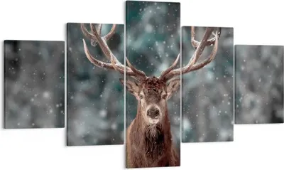 Produktbild von Bild auf Leinwand - Leinwandbild - 5 Teile - Hirsch Hirsch Winter - 125x70cm - Wand Bild - Wanddeko - Wandbilder - Leinwanddruck - Bilder - Wanddekoration - Leinwand bilder - Wandbild - EA125x70-4998