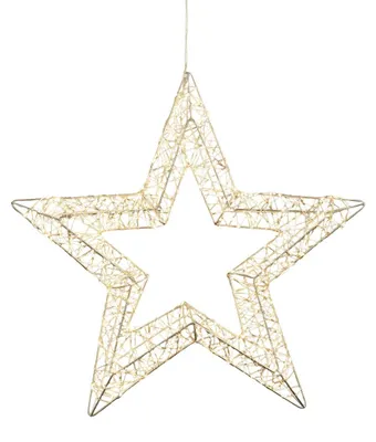 Productafbeelding van Luca Lighting Ster Hangend Zilver met 600 Warm Witte LED's - Kerstversiering voor Raam of Muur - Inclusief Adapter en Timer - Diameter 45 x Breedte 5 cm - Zilver/Wit