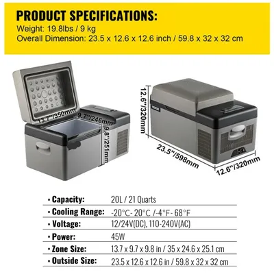 Produktbild von Mini-Kühlschrank – Camping-Kühlschrank – Autokühlschrank – 12V/24V, 110-240V – Kompressor-Kühlbox