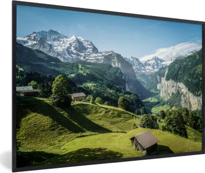 Produktbild von MuchoWow® Gerahmtes Poster Blick über eine Schweizer Landschaft 90x60 cm - Poster mit Schwarzem Bilderrahmen Wandposter Rahmen Foto Bilder - Fotorahmen - Foto-Plakat