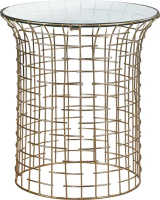 Produktbild von WOMO-DESIGN Beistelltisch Leeds, Ø40 cm, rund, 45cm, herausnehmbare transparente Glasplatte, Eisengestell Gold, Moderne Streben-Look