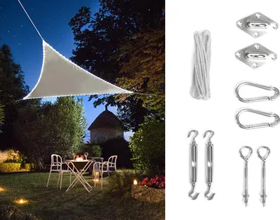 Produktbild von Solar Sonnensegel LED Dreieck Terrassensegel in Taupe 3,6m & Ösenset für Balkon