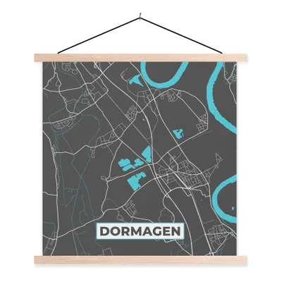Produktbild von MuchoWow® Textilposter Karte - Karte von Dormagen - Deutschland - Blau 60x60 cm mit holzfarbenen Rahmen - Wanddekoration
