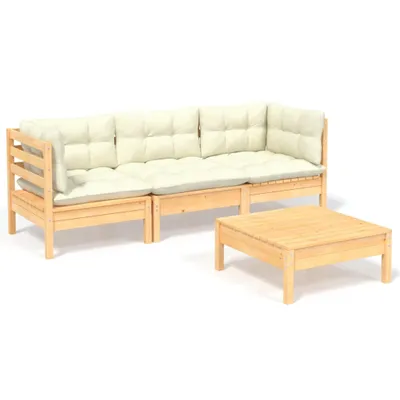Produktbild von vidaXL 4-tlg. Garten-Lounge-Set mit Creme Kissen Kiefernholz
