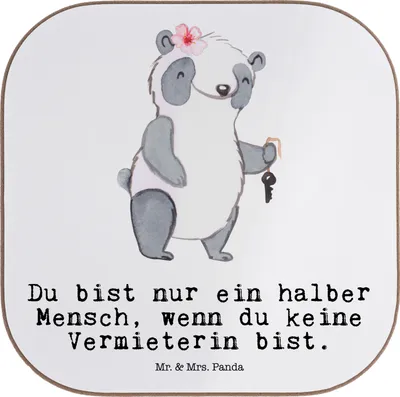 Produktbild von Mr. & Mrs. Panda Tassen Untersetzer Vermieterin Herz - Weiß - Geschenk, Holzuntersetzer, für Gläser, Tasse, Tischuntersetzer, Tassenuntersetzer, Coaster