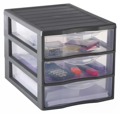 Produktbild von Schubladenbox Ablagebox - 3 transparente Schubladen - DIN A4 - Kunststoff - Stapelbar