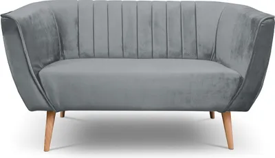 Zdjęcie produktu dla BETTSO Modna tapicerowana sofa 2-osobowa ze zdobionym oparciem w stylu skandynawskim na drewnianych nogach PIK 2 Szary Popiel