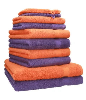 Produktbild von Betz 10-tlg. Handtuch-Set PREMIUM 2 Duschtücher 4 Handtücher 2 Gästetücher 2 Waschhandschuhe  Farbe:  orange & lila