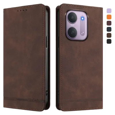 Image de Étui pour Xiaomi Redmi 17C 5G, type portefeuille en cuirPolyuréthanerétro avec support et emplacements pour cartes, couleur marron