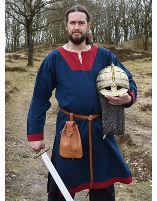 Zdjęcie produktu dla Średniowieczna tunika Vallentin, niebieska/czerwona - Strój średniowieczny Viking LARP dla mężczyzn rozmiar: M