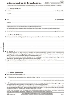 Image de 10x RNK Verlag 519 Contrat de sous-location pour locaux commerciaux, 4 pages, plié à DIN A4