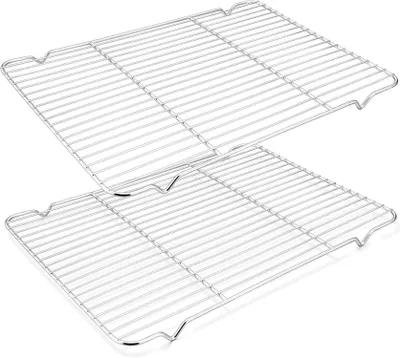 Produktbild von HaWare Edelstahl Abkühlgitter 2er Set 42x29,2x2cm - Backgitter zum Braten, Backen, Kühlen, Grillen - Spülmaschinenfest
