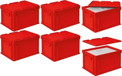 Produktbild von 6x EPS Thermobox 10,4 Liter in Eurobox 400x300 mm rot mit Auflagedeckel