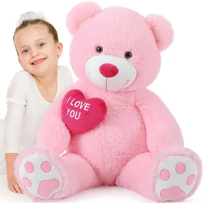 Teddybär mit Herz, rosa, 120 cm, Katoen