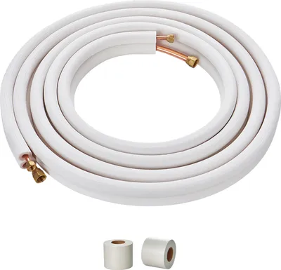 Image de SucceBuy 7620 mm Kit de conduits mini split, diamètre extérieur 9,5 mm et 15,9 mm. Tubes en cuivre avec isolation triple couche, pour climatiseurs mini split et appareils à pompe de chauffage, système HVAC avec bandes d'enroulement