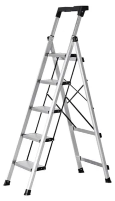 Obrázek produktu pro Skládací žebřík pro domácnost - 5 schodů - nosnost 150 kg - hliník