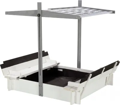 Obrázok produktu pre WONDERMAKE® Drevená pieskovisko s strechou, krytom a lavičkou, detské pieskovisko so sklopným vekom, ochrana proti UV žiareniu, štvorcové pieskovisko do záhrady