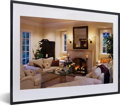 Produktbild von MuchoWow® MuchoWow® Gerahmtes Poster Ein Kamin in einem n Zimmer 40x30 cm - Poster mit zchwarzem Bilderrahmen - Bilderrahmen - Poster im Rahmen