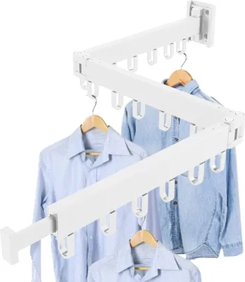Produktbild von Kleiderständer Wandmontage, Wäscheständer Klappbar, Dreifach Kleiderstange, mit 18 Haken, Weiß