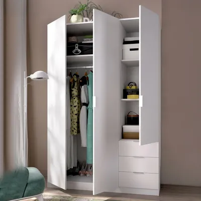 Image de Astru - Armoire 3 portes, 121x52 cm Blanc, 3 étagères