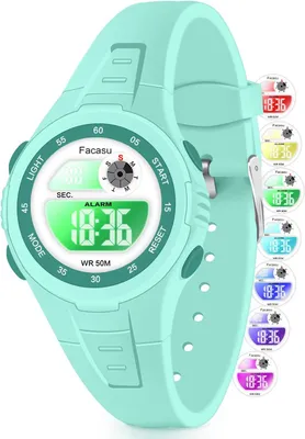 Produktbild von Kinderuhr, Buntes Licht,50M Wasserdicht, Outdoor-Sportuhr mit Stoppuhr Alarm,12/24 Stunden–Kindergeschenke für Jungen Mädchen im Alter von 4–15 Jahren