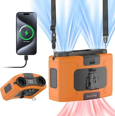 Obrázok produktu pre Prenosný ventilátor na bedrá 20 000 mAh, 10 rýchlostí, akumulátor