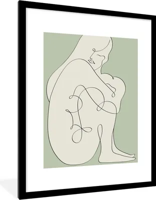 Produktbild von MuchoWow® Gerahmtes Poster Frau - Linienkunst - Abstrakt - Grün 60x80 cm - Poster mit Schwarzem Bilderrahmen Wandposter Rahmen Foto Bilder - Wohnzimmer - Dekorationen - Prämie
