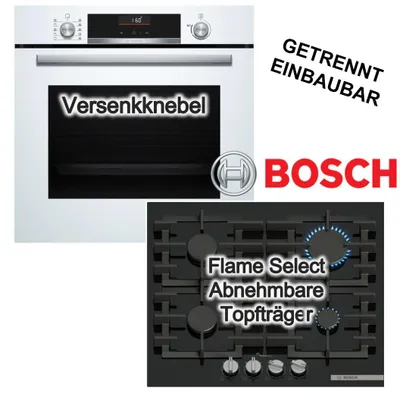Produktbild von Herdset BOSCH Backofen 3D-Heißluft Air Fry weiß + Gaskochfeld Flame Select