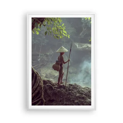 Produktbild von Gerahmtes Poster - Weißer Rahmen - Asien Junge Wasserfall - 70x100 cm - Wand Bild - Wanddeko - Wandbilder - Kunstposter - Wandposter - Bilderrahmen - Bilder - Kunstdruck - Wandbild - P2WPA70x100-4307