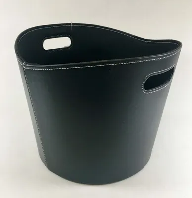 Produktbild von Holzkorb 39cm rund schwarz Kunstleder mit Innen-Filz