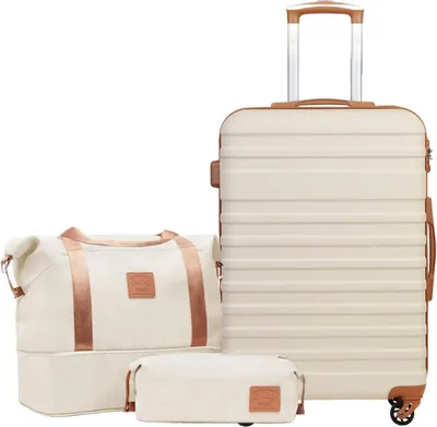 Immagine prodotto di COOLIFE set di valigie rigide 3 pezzi bianco/marrone ABS trolley 4 ruote TSA lock