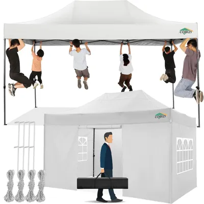 Image de Pavillon de jardin 3x4,5 mètres, blanc, avec 4 parois, imperméable, protection solaire, structure stable