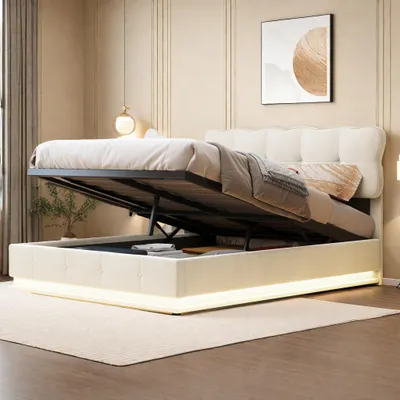 Produktbild von ProximaX Polsterbett 160x200cm mit Ladefunktion, Doppelbett Boxspringbett mit Staufach, Jugendbett Holzbettt mit LED und Lattenrost, Samt, Grau