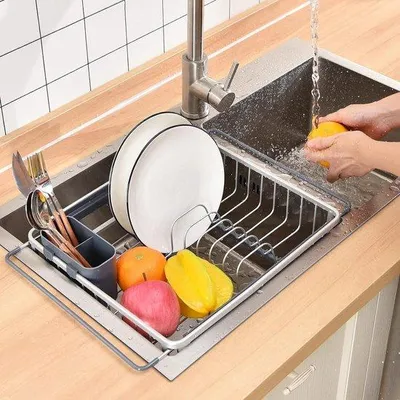 Produktbild von Famanu Abtropfgestell für Spüle - mit abnehmbarer Besteckhalterung - platzsparendes Küchenaccessoire