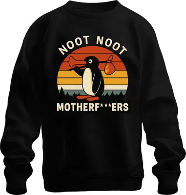 Produktbild von Noot Noot Motherf***ers Retro Pinguin Sonnenuntergang Vintage Uni Sweatshirt Pullover, Schwarz, L