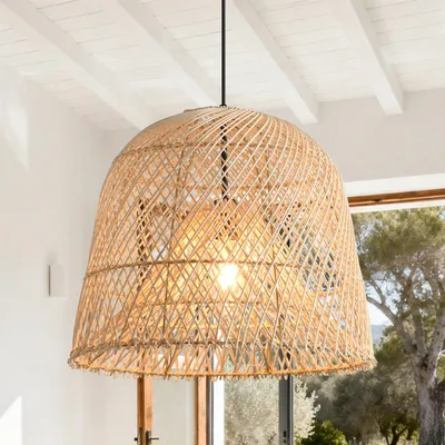 Image de Suspension Parrot Uncle en rotin, abat-jour en rotin naturel, douille E27, diamètre 38 cm, pour les espaces de vie chaleureux (ampoule non fournie)