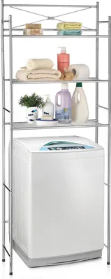 Produktbild von Toilettenregal MARSA mit drei Ablageflächen – Vielseitiges Standregal, WC- und Waschmaschinenregal in Chrom, Perfekt für Waschküche