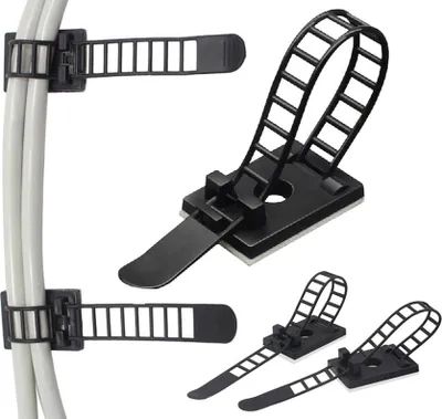 Produktbild von 25er Pack Selbstklebende Kabelbinder - Farbe schwarz - Verstellbare Kabelhalter - Kabelschellen Kabelklemme - Kabelbefestigung für Auto, Büro, Zuhause, Garage - Kabelclip mit Klebepad - Kabelführung
