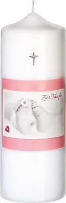Produktbild von Taufkerze Mädchen Rosa 20 x 7 cm mit Namensverzierung und Geschenkkarton