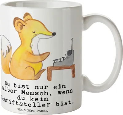 Produktbild von Mr. & Mrs. Panda Tasse Schriftsteller Herz - Weiß - Geschenk, Kaffeetasse, Autor, Kaffeebecher, Buchladen, Lustig, Buchhandlung, Beruf, Keramiktasse, Spruch, Becher, Pott
